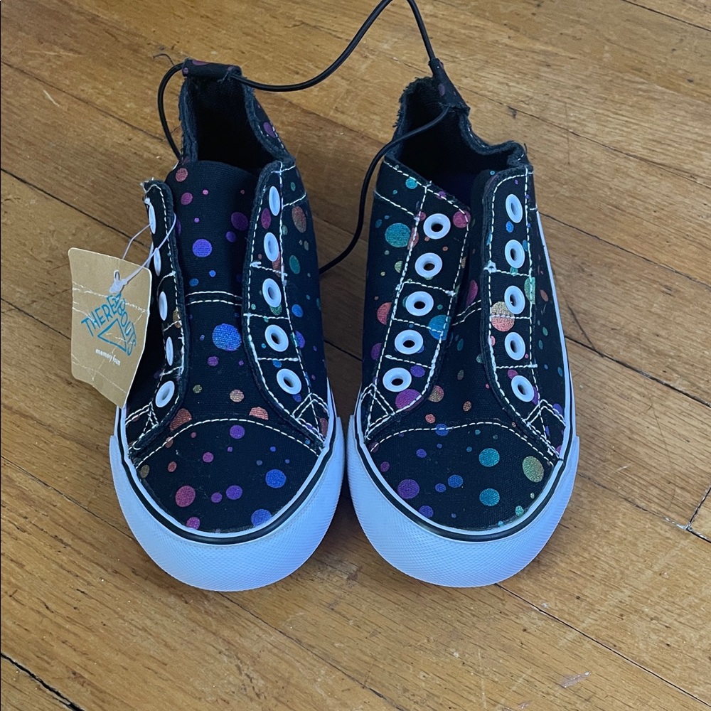 There about a Kids Black Multicolor Polka Dot Sneakers